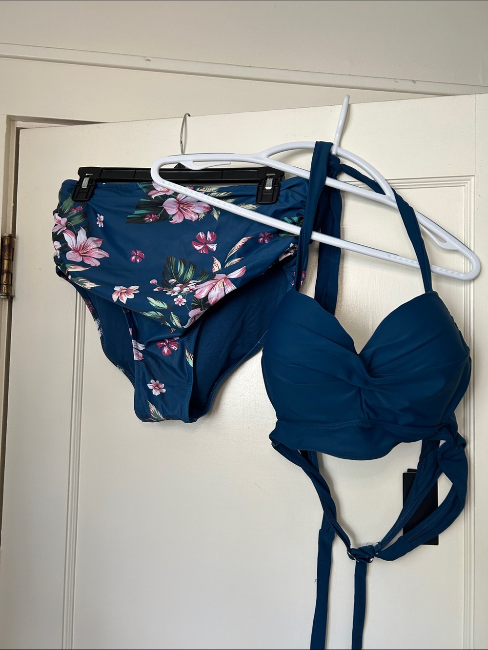 Teal Floral High-Waist Bikini Set - Two-Piece Swimwear